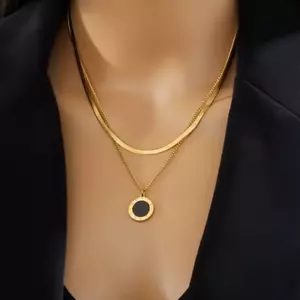 Damen Halskette Gold Anhänger Kette Frauen Schmuck Edelstahl - Bild 1 von 5