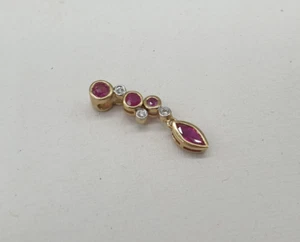 9ct Yellow Gold Ruby and Diamond Pendant Articulated Sliding Pendant Hallmarked - Picture 1 of 5