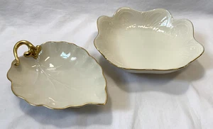 Set of 2 Lenox Cream Bowls with Gold Trim (Leaf and Rippled Edge Shaped) - Picture 1 of 12