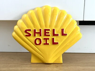 Shell Cast Iron Sign Garage Showroom Mancave Large Gas Station Yellow - Image 1 of 4