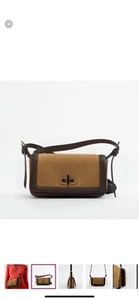 NWT ZARA SPLIT LEATHER BROWN TAN MINI CROSSBODY BAG - Picture 1 of 14