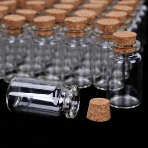 50x Clear Glass Bottles with Cork Stoppers Mini Small Vials Wedding Message Jars - Picture 1 of 12