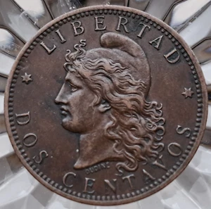 1883 Argentina 2 Dos Centavos Nice Original AU Great Eye Appeal - Picture 1 of 12