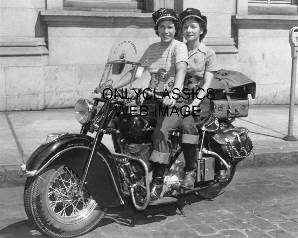 1947 MOTOR MAIDS MUJER MOTOCICLISTA CLUB 8X10 FOTO NIÑA JINETE EN JEFE INDIO MN Foto 1 de 1