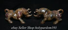 10.8" Old Chinese Xiu Jade Carved Fengshui 12 Zodiac Year Cattle Ox Statue Pair