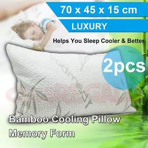 2X Luxury Bamboo Pillow Anti Bacterial Memory Foam Fabric Cover 70x45cm - Picture 1 of 4