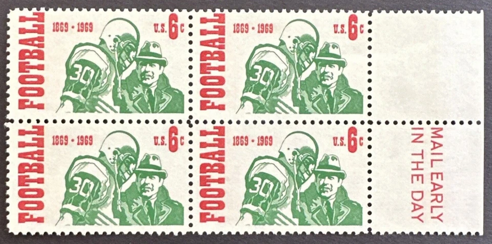 US 1969 Sc# 1382  Block of 4 MNH OG Intercollegiate Football, 100th ANNIV. - Image 1 of 2