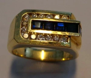 1.60Ct Princess Cut Simulated Sapphire  Men's Pinky Ring 925 Silver Gold Plated - Picture 1 of 3