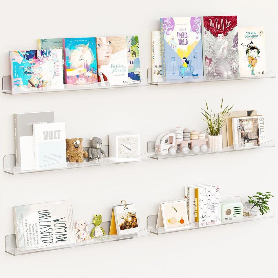 6 x Mensole Trasparenti da Parete Scaffali a Muro Organizer Multiuso 38x10x4,8cm - Immagine 1 di 4