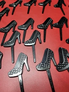 33 Black & Silver High Heel Cupcake Picks. Cake toppers plastic Girls day! Shoe - Picture 1 of 7