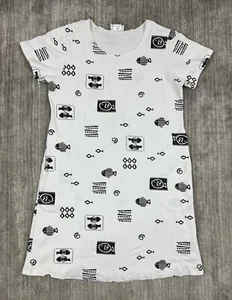 Vintage On White Dress Womens Medium Black White Dress Cotton Lycra Fish - Picture 1 of 12