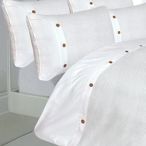 SUPER KING SIZE DUVET COVER SET 200 TC WAFFLE WHITE WOODEN BUTTON EFFECT LUXURY - Picture 1 of 1