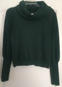 DOLAN GRÜN WASSERFALLAUSSCHNITT GERAFFT mit TIEFEN MANSCHETTEN LANGARM CROPPED PULLOVER - L - Bild 1 von 6