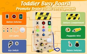Montessori Busy Board with 8 LED Light Switches LED Light Switch Busy stlUe - Picture 1 of 12