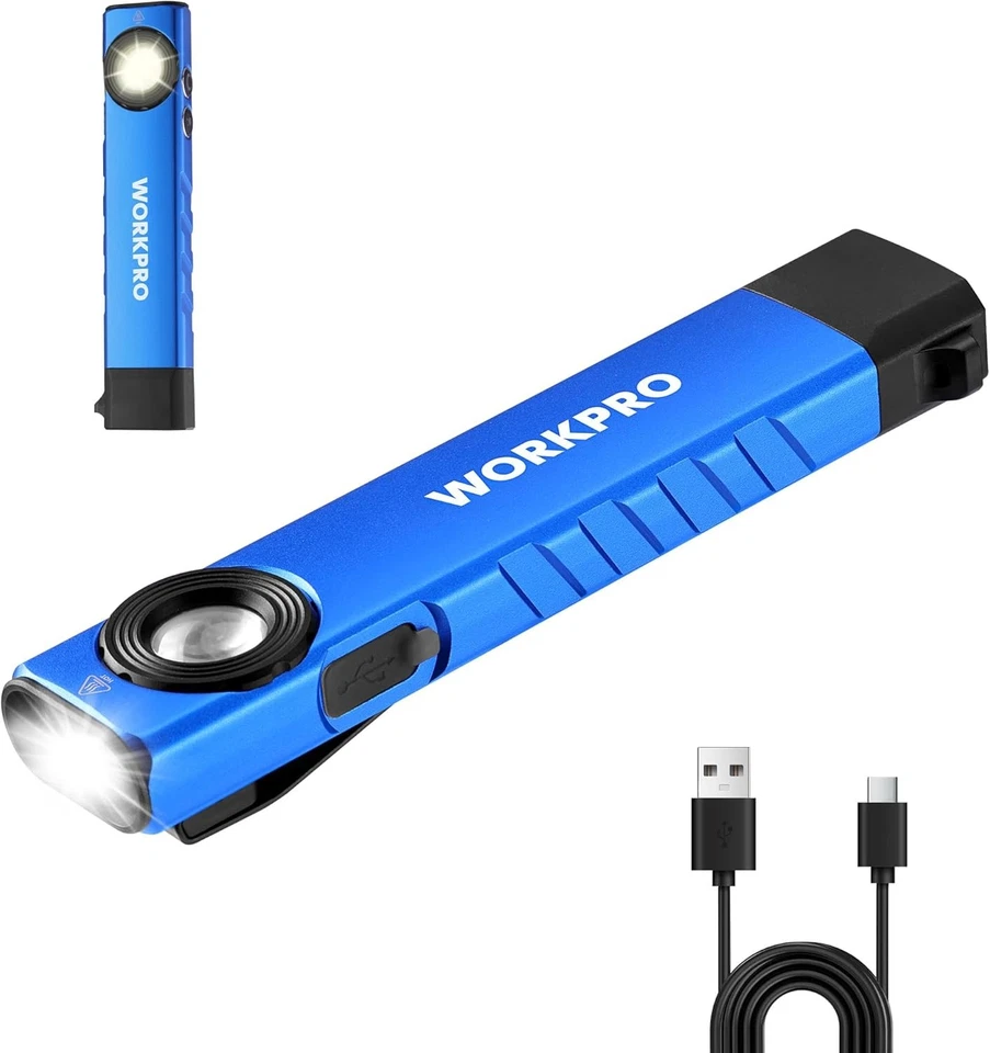 WORKPRO 600 Lumens Rechargeable LED Work Light Flat Pocket Flashlight w/UV Light - Image 1 of 4