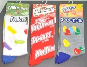 Mike & Ike Hot Tamales Punkte Neuheit Crew-Socken 3 Paar Größe Erwachsene passt den meisten *Neu mit Etikett* - Bild 1 von 10
