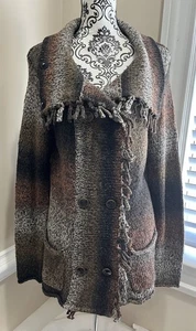 Usado en Excelente Condición Cárdigan Cabi Para Mujer Marrón Chal Línea Larga Flecos Talla M Boho Hippie Gitano - Imagen 1 de 13