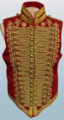 Men's Napoleonic Hussar Vest Military Ceremonial Waistcoat with Gold Braid Trim - Image 1 of 2
