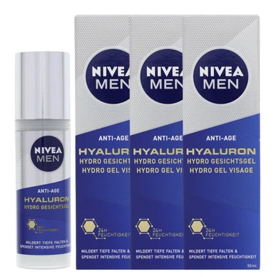 3 x NIVEA MEN Anti Age Hyaluron Hydro Gesichtsgel je 50ml Spendet Feuchtigkeit