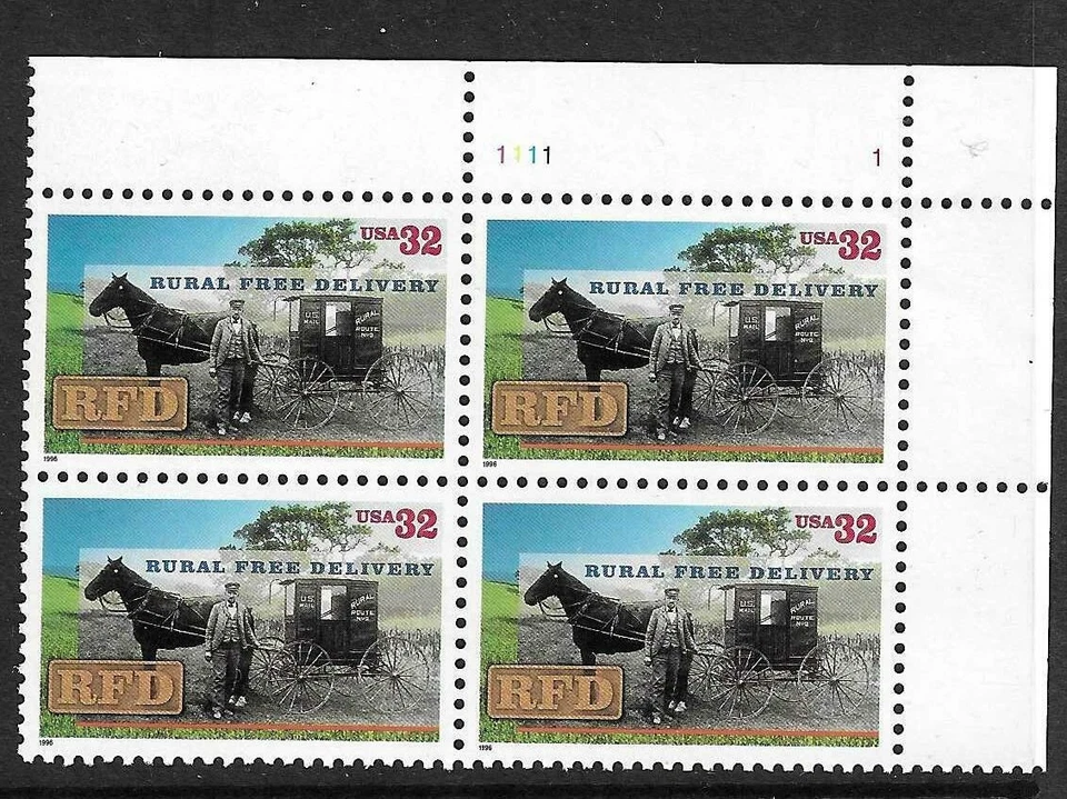 USA SC # 3090 Rural Free Delivery .  BLK4 / Plate . MNH - Image 1 of 1