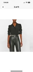 FRAME Gillian Black Silk Button Up Blouse Top Puff Sleeve Women’s Large BNWT $$$ - Picture 1 of 3
