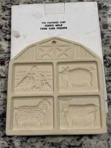 Molde para galletas de arcilla Pampered Chef "Farmyard Friends" 1994 vaca, cerdo, oveja, ganso - Imagen 1 de 3
