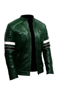 Motorrad Herren echt Lammleder Leder Biker weich festlich grün Jacke - Bild 1 von 3