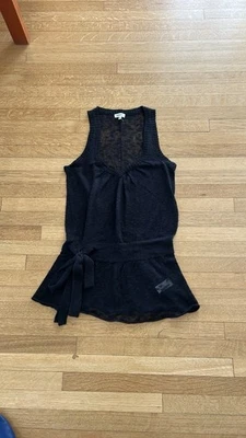 GENERRA cotton/linen tank top black sheer size small drop-waist w/ tie worn once - Image 1 of 4