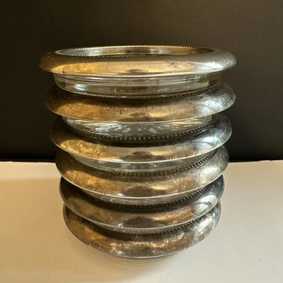 "Juego de 6 posavasos de cristal enchapado en plata Leonard de 4"" hechos en Italia de colección" Foto 1 de 4