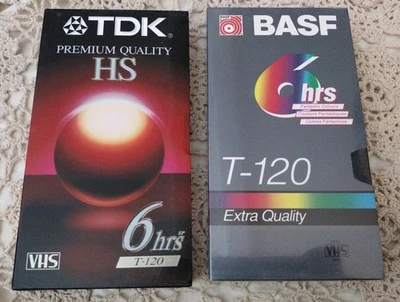 2 VHS Tapes BASF & TDK New Sealed Blank VHS Tapes T-120 6 Hr Video Cassettes  - Image 1 of 4