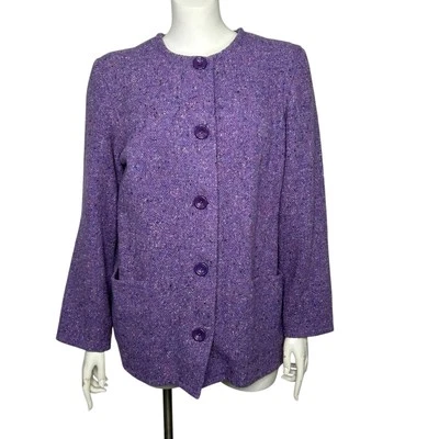 Vintage Boyne Valley Weavers Cardigan Sweater Purple PL Wool Blend Ireland Irish - Image 1 of 4