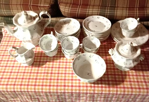 Antico set da dessert Staffordshire Sprigware 36 pezzi - Foto 1 di 9