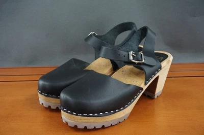 MIA Abba Shoes Womens 39 / 9US Black Leather Slingback Swedish Clog Heel Sandals - Image 1 of 4