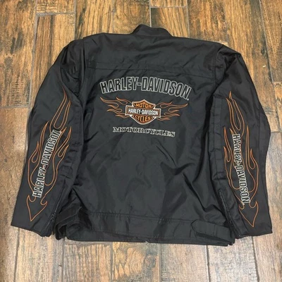 哈雷戴维森机车夹克男式 2XL 黑色内衬骑行装备火焰摩托车 — 第 1/4 张图片