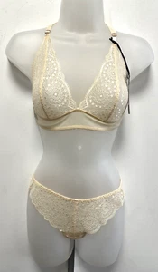 NEW! Lepel London gold lace Sophia Brazilian knickers and matching triangle bra - Picture 1 of 24