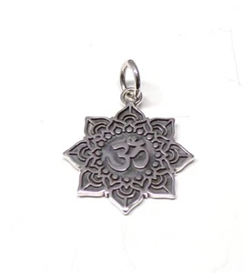 925 Sterling Silver Spiritual Mandala Lotus Flower Ohm, Om or Aum Pendant 18 mm - Picture 1 of 9