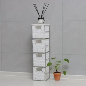 Cajones de almacenamiento de ratán blanco con marco de metal plateado muebles organizativos para el hogar - Imagen 1 de 6