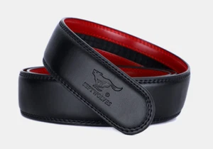 Septwolves men cow leather belt Auto lock No Buckle 3.5cm black red 77921A525-01 - Picture 1 of 2