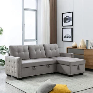 77" Reversible Sectional Sleeper Sofa Bed, L-Shape 2 Seat with Storage - Picture 1 of 12