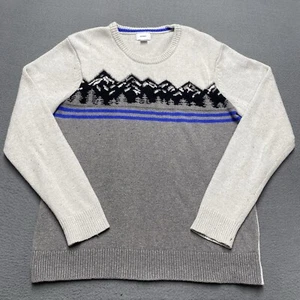 VTG Old Navy Sweater Mens Large Gray Mountain Scene Knit Pullover Wool Blend Y2K - Picture 1 of 8