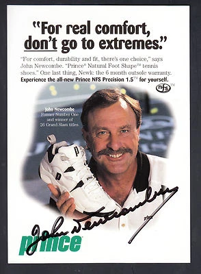 John Newcombe Autographed Prince Tennis Shoes Postcard JSA COA George W Bush DUI - Image 1 of 2