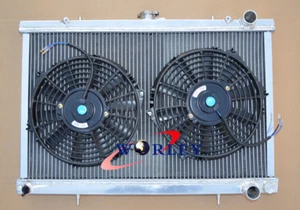 3 core aluminum radiator for NISSAN SKYLINE S13 CA18 R32 RB20 & fans - Foto 1 di 7