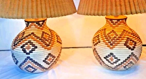 Paar Vintage Lampen Southwestern Struktur Korb Keramik 32 Zoll hoch - Bild 1 von 15