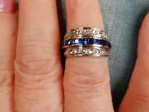 PRECIOUS METAL SUPERB RUBY SAPPHIRE AND DIAMOND NIGHT AND DAY ART DECO RING - Picture 1 of 13