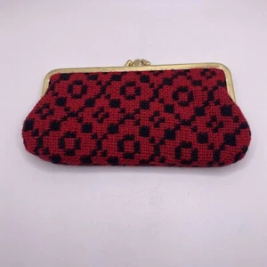 Vintage Wool Tapestry Red Black Double Sided Small Kiss Lock Wallet/ Clutch - Picture 1 of 9