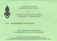 carte de visite 1er REI légion étrangère invitation cérémonie de Camerone 2001