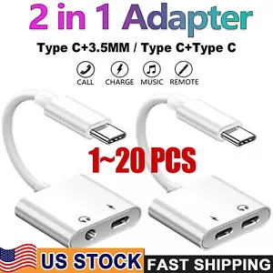 2in1 Charger and Headphone USB Type C to 3.5mm Aux Audio Cable Cord Adapter Lot - Picture 1 of 14