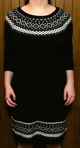 Sweater Dress AGB Black Geometric Form Fitting Knit Size L - Picture 1 of 5