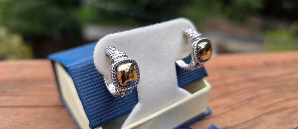 Pendientes de aro martillados JAI John Hardy de oro de 14 quilates y plata de ley NUEVO Foto 1 de 1