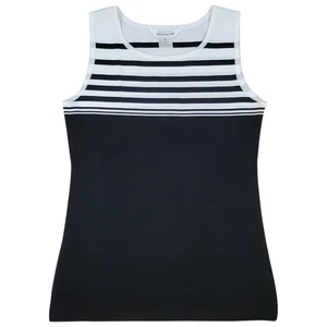 Misook Knit Tank Top Womens M Black White Striped Round Neck Sleeveless Shell - Picture 1 of 7